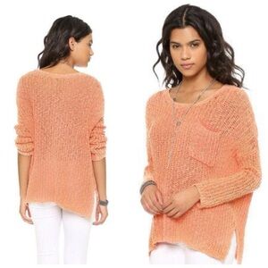 Free People Cozy Salmon Coral Cotton Knit Sweater Size M